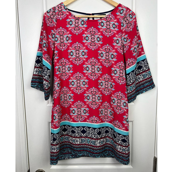 Sequin Hearts Girls Sz 16 Long Sleeve Dress Medallion Designs Navy/Aqua/Pink - Picture 1 of 10
